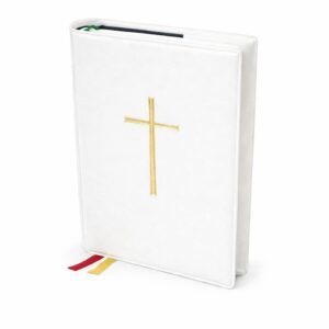 MaMeMi pokrowiec na Biblię/etui na modlitewnik – białe z motywem krzyża – 19 × 13 cm – osłona na książeczkę do nabożeństwa, Pismo Święte, modlitewnik – idealny prezent na Komunię i Bierzmowanie