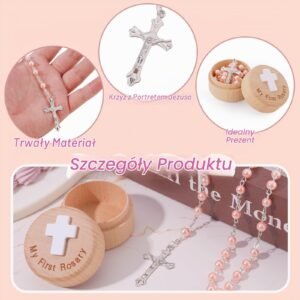 My First Rosary Prezenty na Chrzest, Pudelko na Pamiatki z Chrztu Rózowy Naszyjnik Rózanca Prezenty na Chrzest Prezenty na Pierwsza Komunie Katolickia Pudelko na Rózaniec na Baby Shower - Image 4